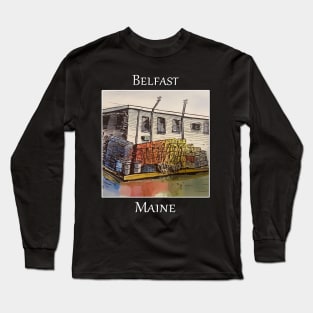 Lobster traps sitting the the dock, in Belfast Maine Long Sleeve T-Shirt